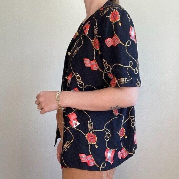 Vintage 80s Womens I. Magnin 100% Silk Button Down Lightweight Blouse Sz M - Picture 5 of 12